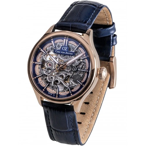 Carl Von Zeyten Orologio Classico Uomo CVZ0072RBLS | Automatico 38 Mm | Quadrante Blu E Cassa Oro Rosa