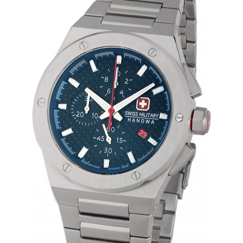 SWISS MILITARY HANOWA Orologio Analogico Uomo - SMWGI2101702, Cinturino In Acciaio, Quadrante Blu, Vetro Zaffiro